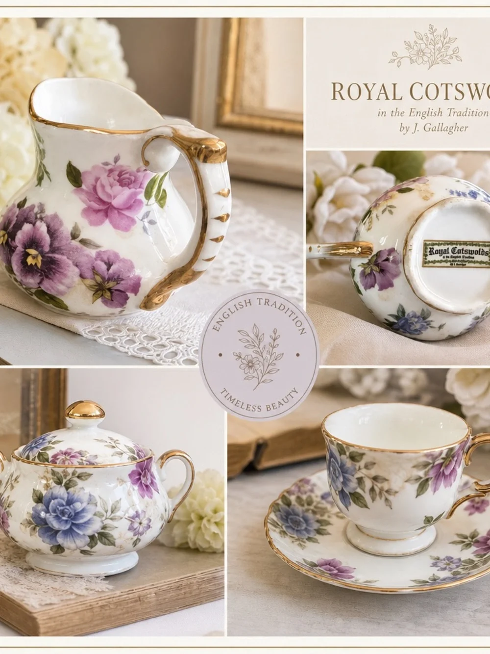 Royal Cotswolds Floral Tea Trio – Vintage English‑Style Porcelain